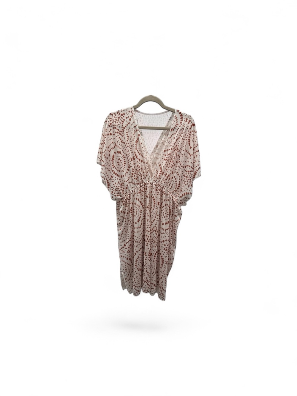 V-Neck Cream Swim Cover-Up with Rust Dot Print